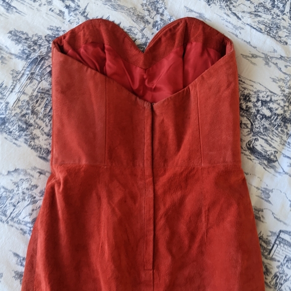 EUC Vintage Suede and Leather Strapless Midi Dress - Picture 7 of 13